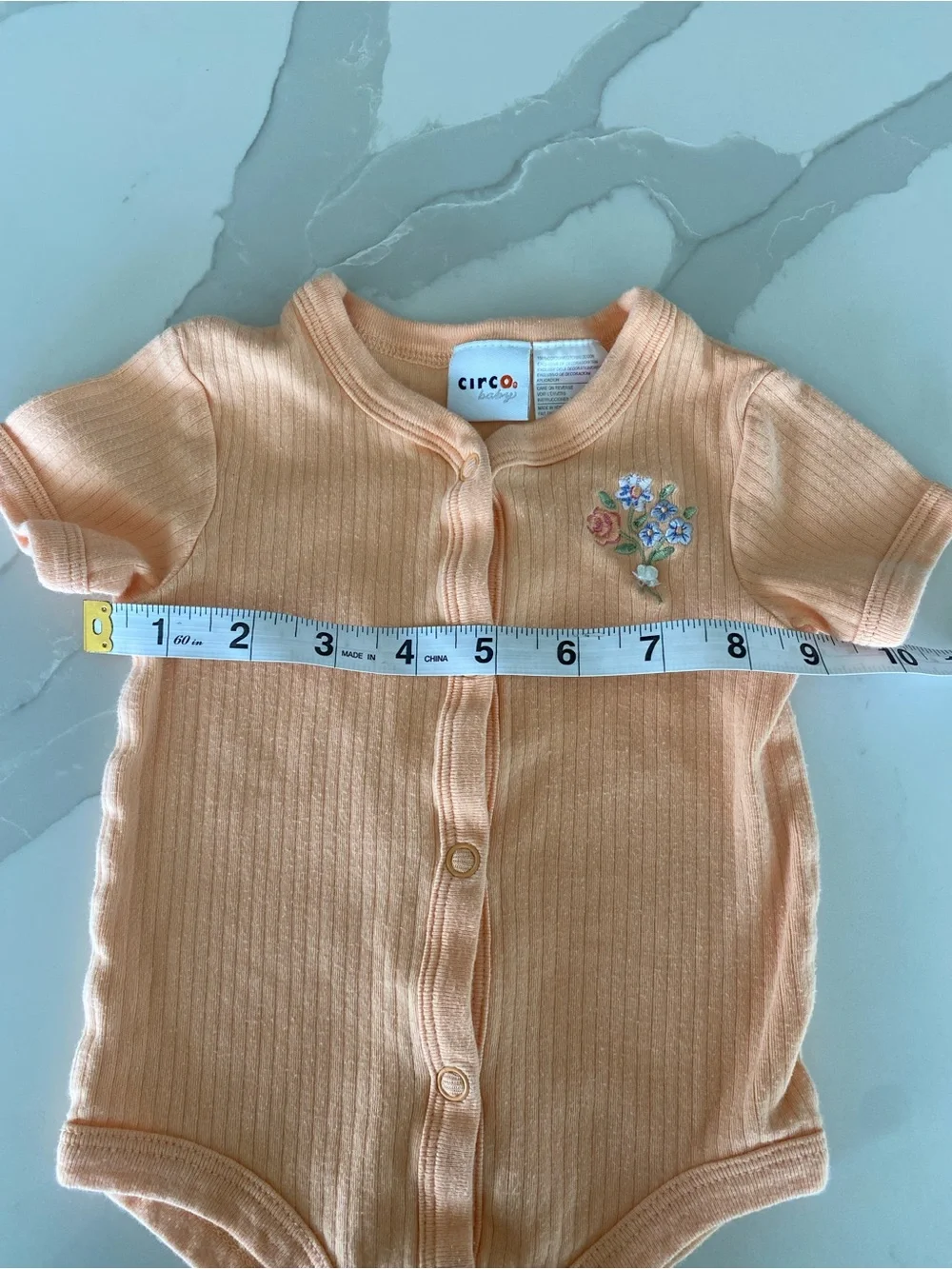 Vtg Circo Baby Peach 3 Months Floral Embroidered Ribbed Bodysuit